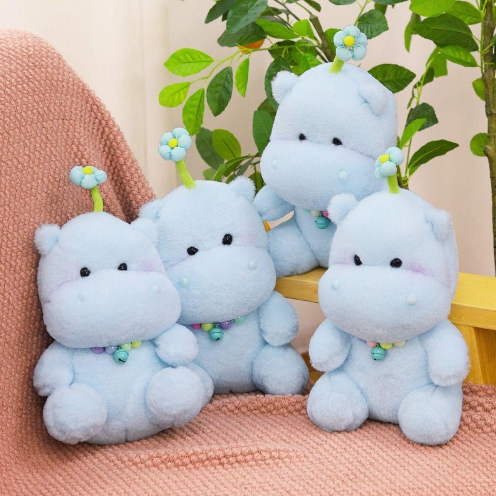 PP Cotton Hippo Stuffed Toy Fluffy Cartoon Hippo Doll Cute Bell Hippo Plush Toy  Home Decor