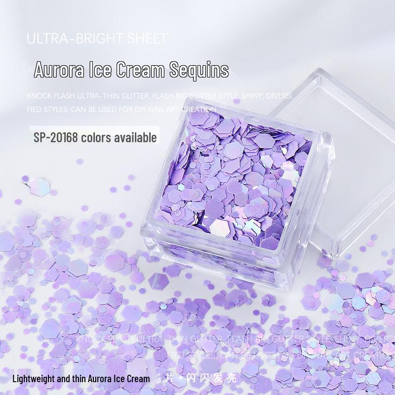 Dreamy Macaron Aurora Ice Cream Hexagonal Sequins: Colorful Dopamine Candy Nail Art Accessories