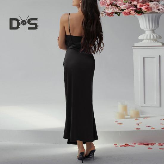 Dámské saténové bodycon šaty s špagetovými ramínky, bočními slipy, dlouhé šaty s kapucí, sexy klubové midi šaty pro večerní příležitosti, narozeninové oslavy, svatby