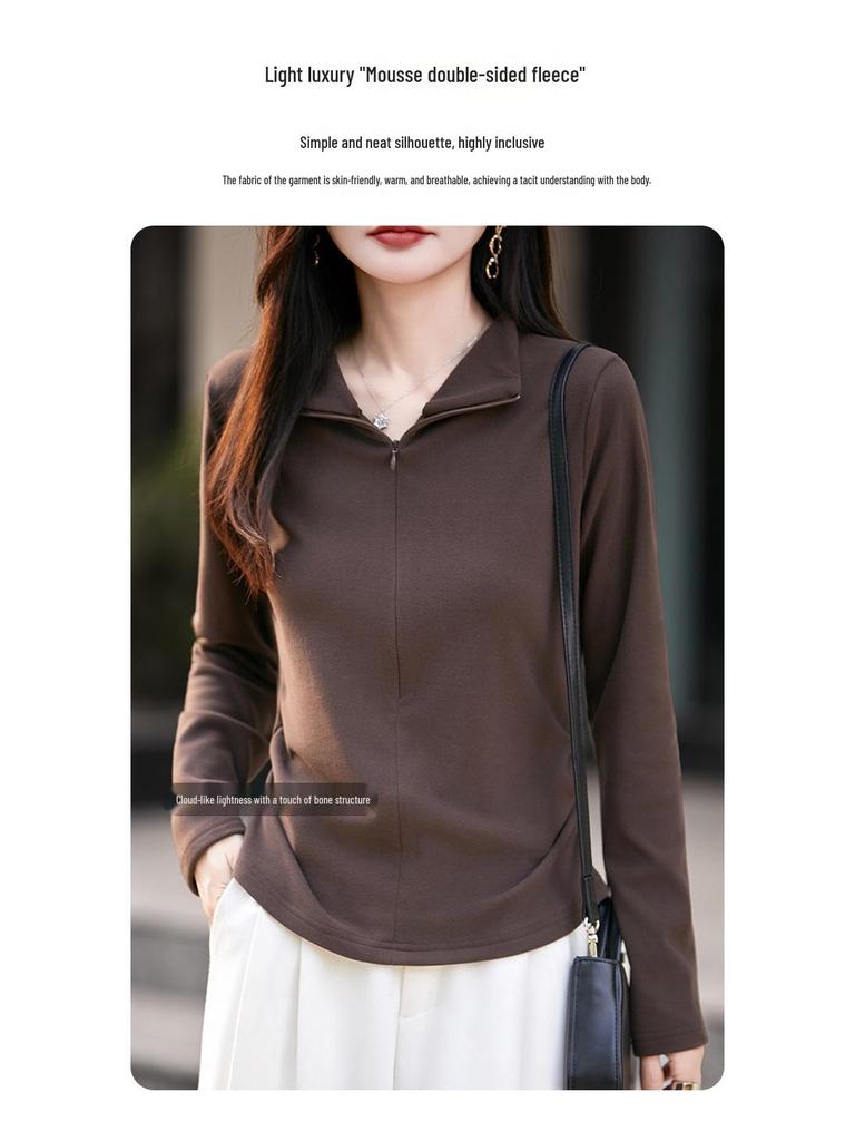 Soft & Cozy Women's Half-Zip Stand-Up Collar Sweatshirt - Warm, Long Sleeve, Loose Fit for Autumn/Winter