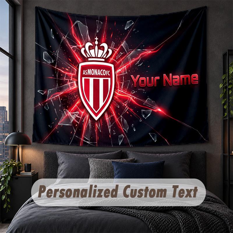 Custom Name Text Tapestry,Monaco FC Decorative Wall Hanging, Background Tapestry For Home Bedroom