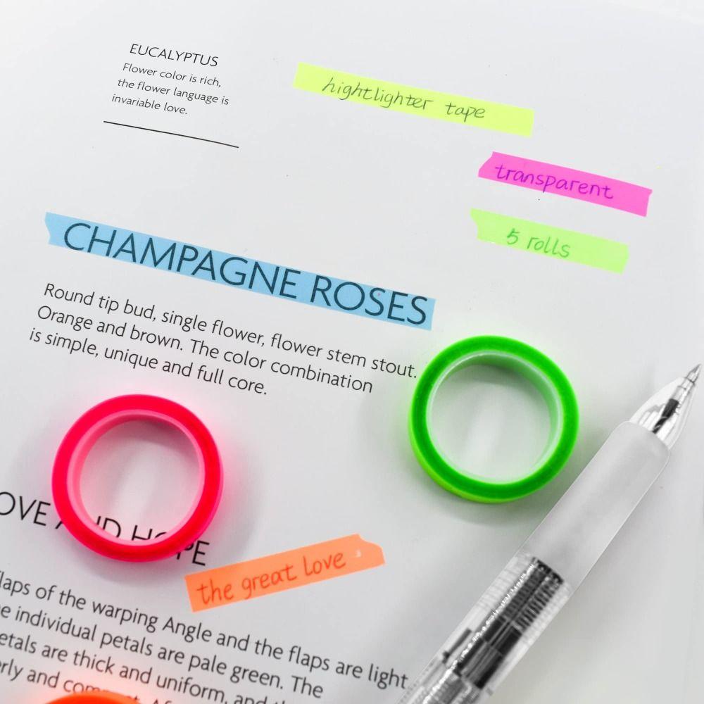 5 Rolls Fluorescent Highlighter Sticker 5 Rolls Marking Sticker Label Stickers Office Supplies