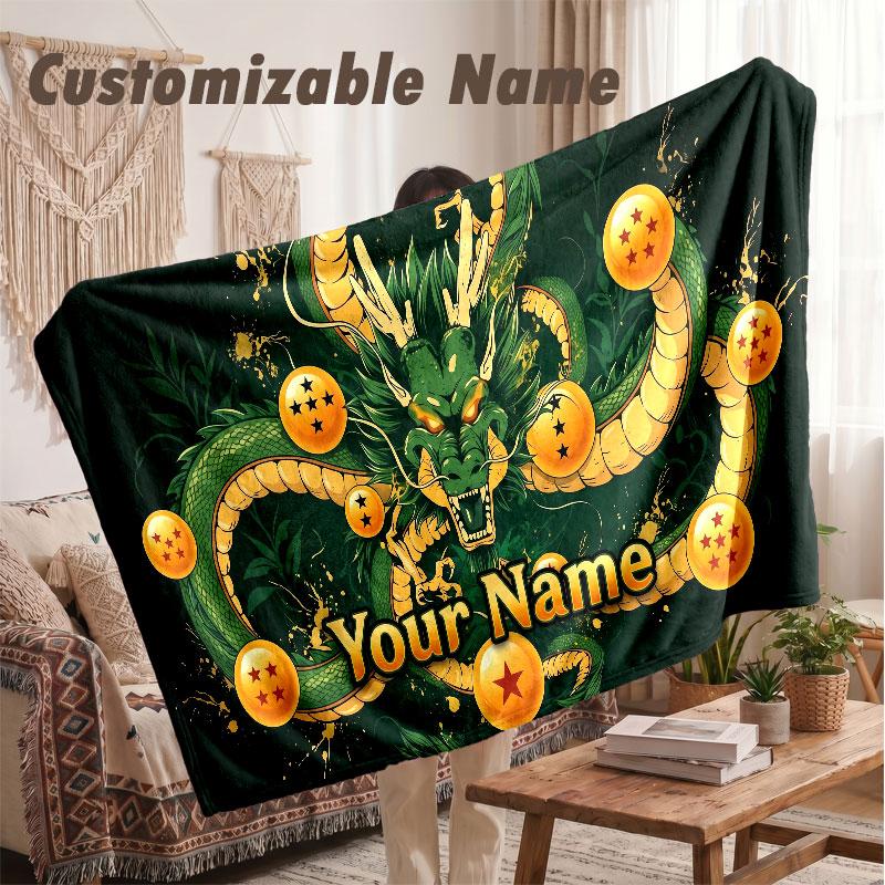 Custom Name Flannel Blanket,Dragon Ball Lightweight Warm Bed Blanket For Couch & Holiday Gift