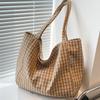 Large Capacity Plaid Canvas Tote Bag Summer Fashion Literary Lazy Shoulder Shopping Bag