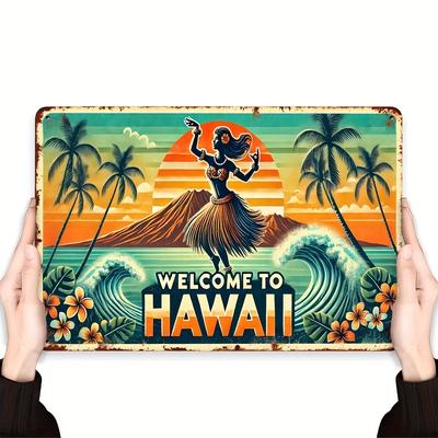 Welcome To Hawaii Hawaiian Themed Decoration Iron  Retro Metal Sign Plaque  Plaque Decorative Mural Wall Art Multifunct