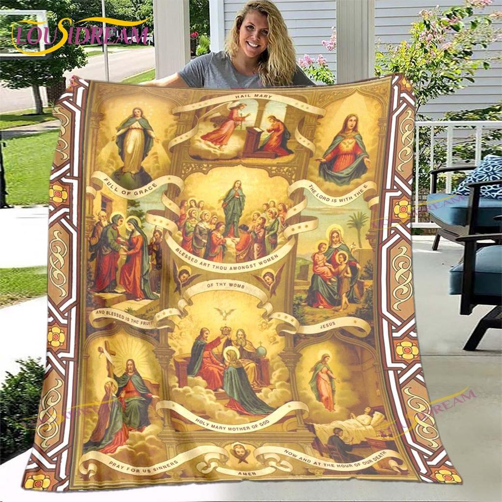 Jesus Blanket Virgin Mary Blanket Flannel Blanket Super Soft Throw Blankets for Bedroom Couch Sofa Gift Tv Blanket Bedding