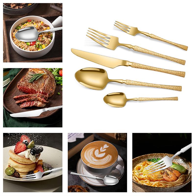 6/30pcs Golden Waist Knife, Fork and Spoon Stainless Steel Tableware Set Dessert Fork and Spoon Steak Knife, Fork and Spoon