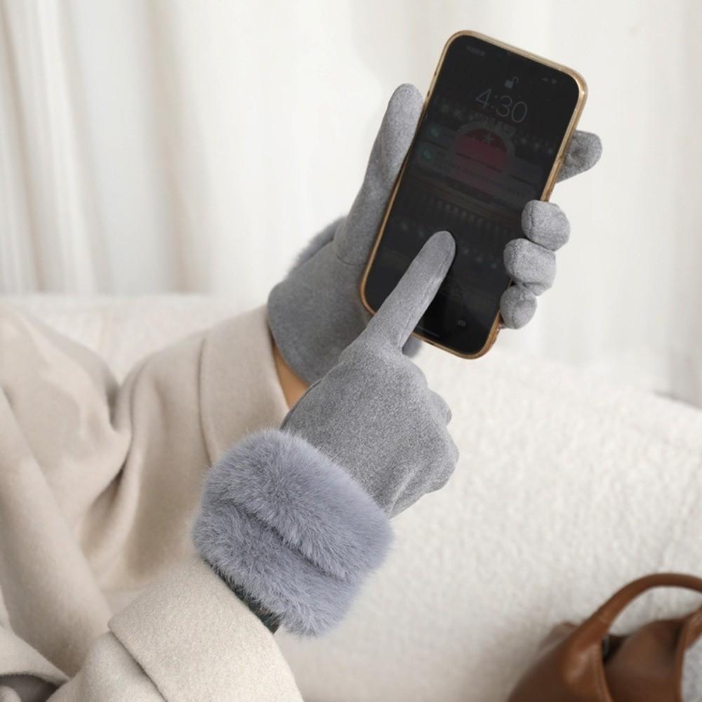 Gants chauds et épais pour écran tactile Matière suède Gants coupe-vent Gants à manchette poilue Activités hivernales