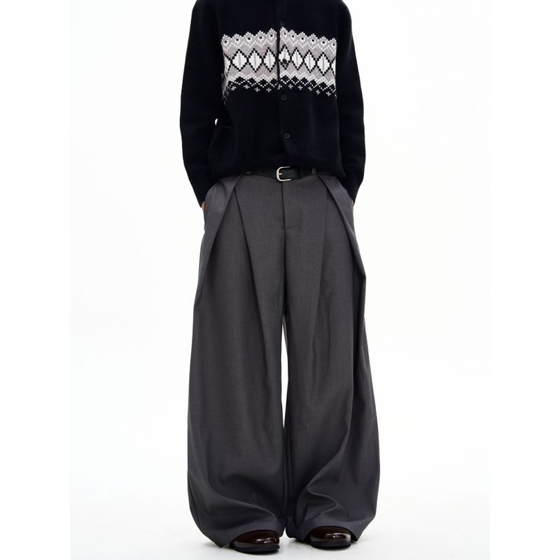 Kisko American-Style Trendy Double-Pleated Wide-Leg Drape Casual Dress Pants for Men and Women, High-End Loose Straight-Leg Commuter Trousers