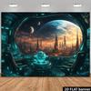 Futuristic Space Station Backdrop, Sci-Fi Cityscape and Planets View from Control Room