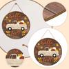 Wooden Round Hanging Sign with Truck and Pumpkin Design for Fall Seasonal Decoration Rustic Autumn Craft Ornament