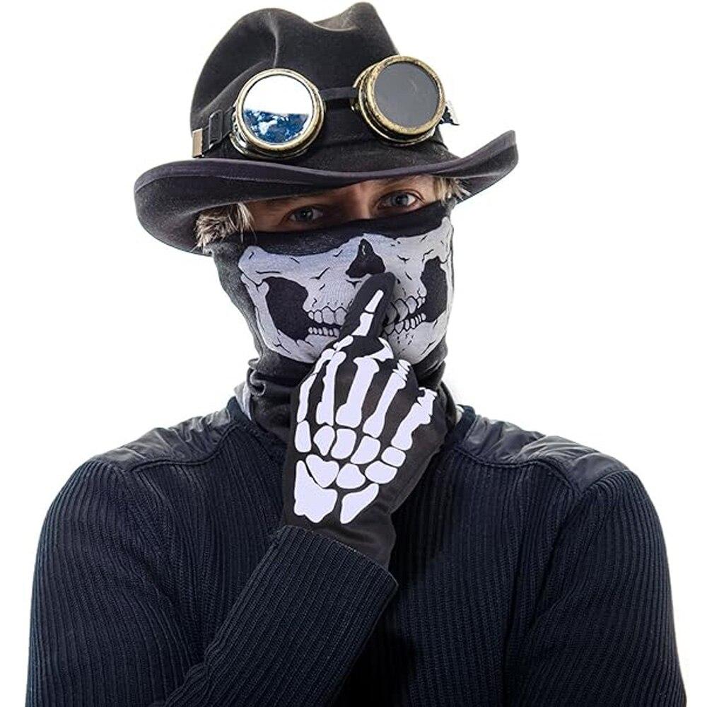 Halloween Schädelhandschuhe Leichte Vollfinger Skelett Radhandschuhe Kostüm Cosplay Ausrüstung Zubehör für Männer Frauen Kinder
