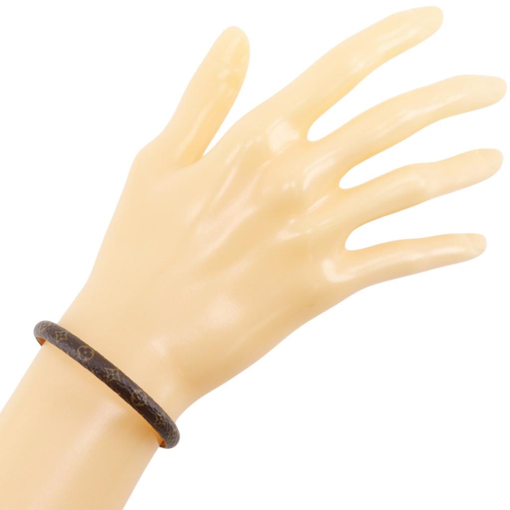 LOUIS VUITTON Brasle Sayes Bracelet M6758 heart Brown Monogram canvas/Plated Gold heart 10.6g Women Used