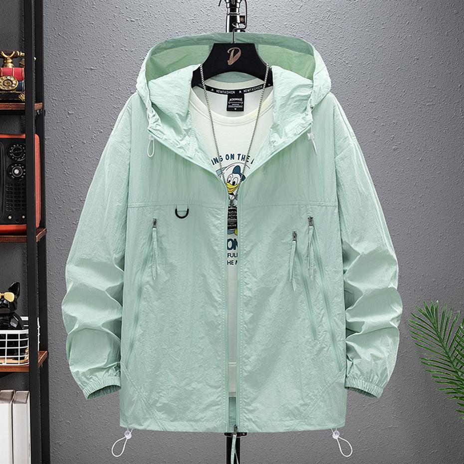 Plus Size Summer Men Jackets Sun Protection Skin Coats Ultra-Light Hooded Jackets Big Size Men Windbreaker
