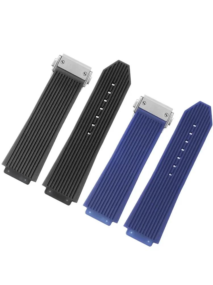 26*19mm Silikon-Gummi-Uhrenarmband für Hublot BIG BANG Schwarz Blau Herren-Uhrenarmband Werkzeug Wasserdicht und Schweißfest Armband