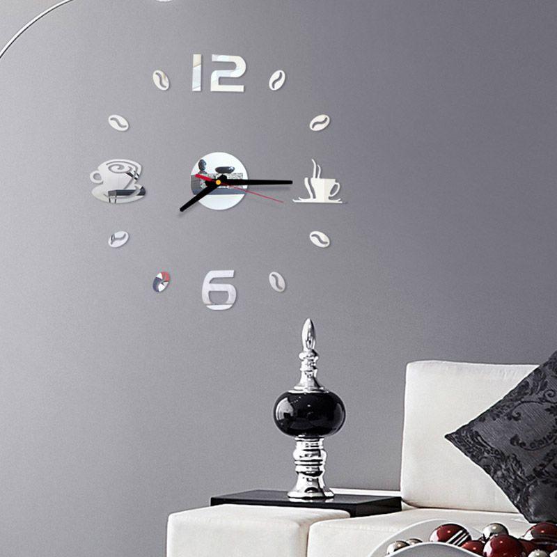 Stylish 3d Diy Coffee Cup Acrylic Mirror Wall Sticker Clock With Timeless Design