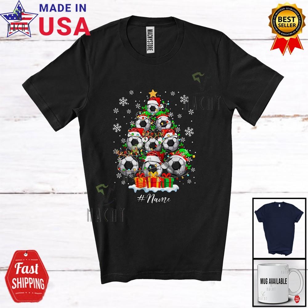

Custom Name Soccer Christmas Tree Lights Awesome X-mas Sport Player Team Shirt 3XL