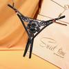 Temptation Rhinestone Beaded Thong - Women's See-Through Embroidered Open Crotch Sexy Panties 2270