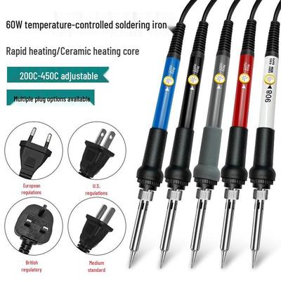 60W Adjustable Temperature Electric Soldering Iron - EU Standard with Inner-Heated Constant Temperature and Light for Household Use