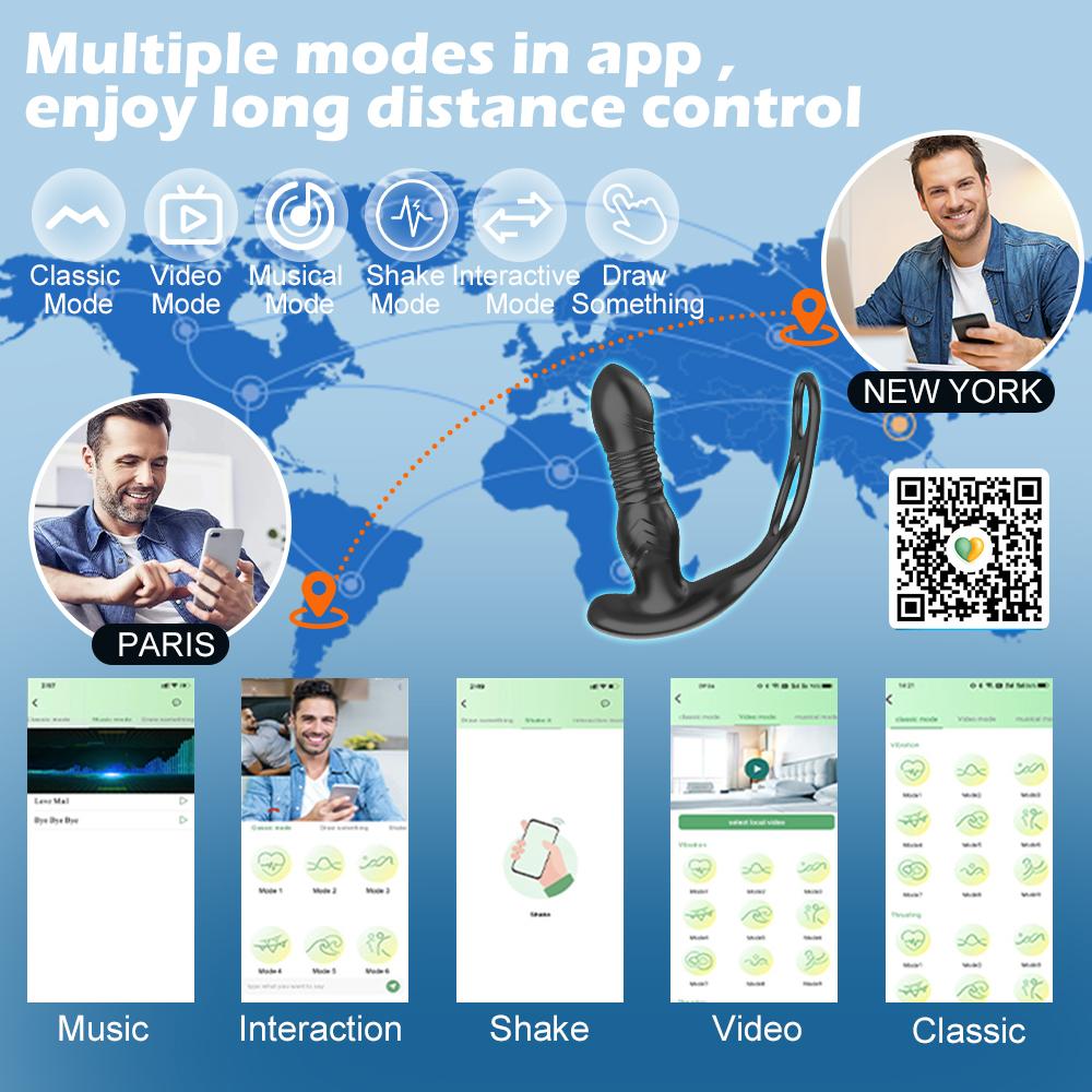 Male Thrusting Prostate Massager Bluetooth APP Vibrator for Men Gay Anal Plug Wireless Remote Butt Plug Sex Toy for Couples