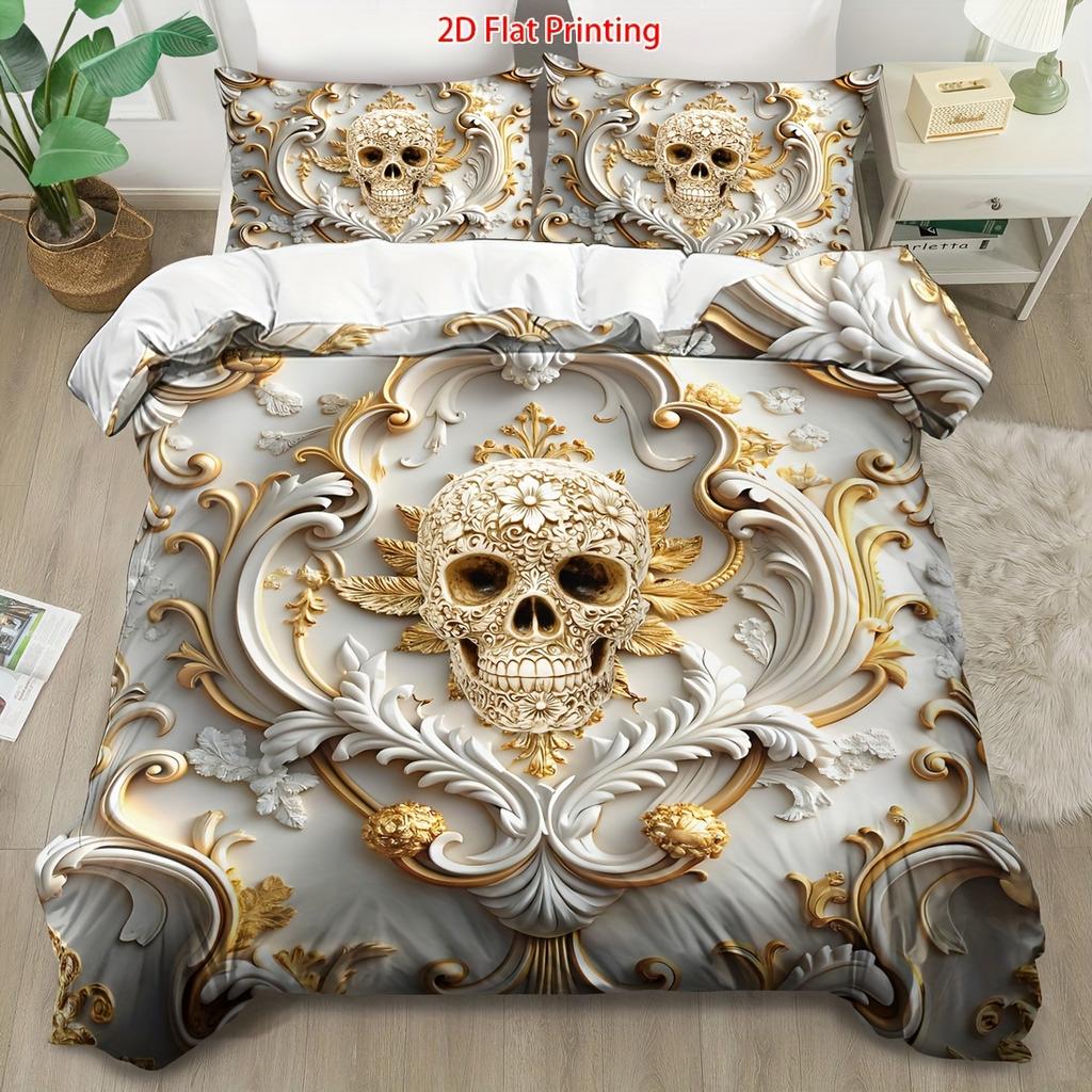 Baroque Gold Skull Bedding Set 3D Print Duvet Cover Pillowcase Set Soft And Durable Fabric For Bedroom Decor