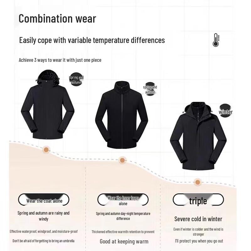 EASTERN CAMEL Unisex 3-in-1 Wasserabweisende Outdoor-Jacke