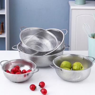 Drain Basket Stainless Steel Colander Sturdy Handles Fruit Vegetable Washing Basket for Home Kitchen