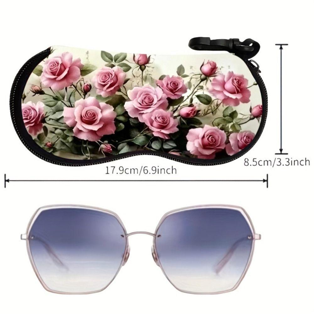 Hanging Rose Flower Print Eyeglass Case Soft Reading Glass Pouch Portable Sunglasses Holder Gifts