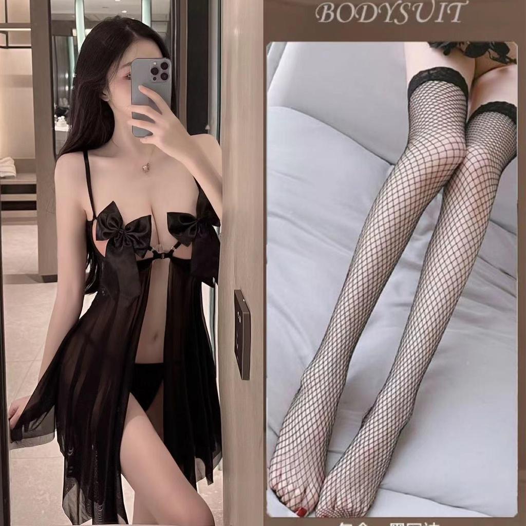 Französisches romantisches Meeresschmetterling-Cami-Nachthemd mit tiefem Rückenausschnitt und Schleifendesign