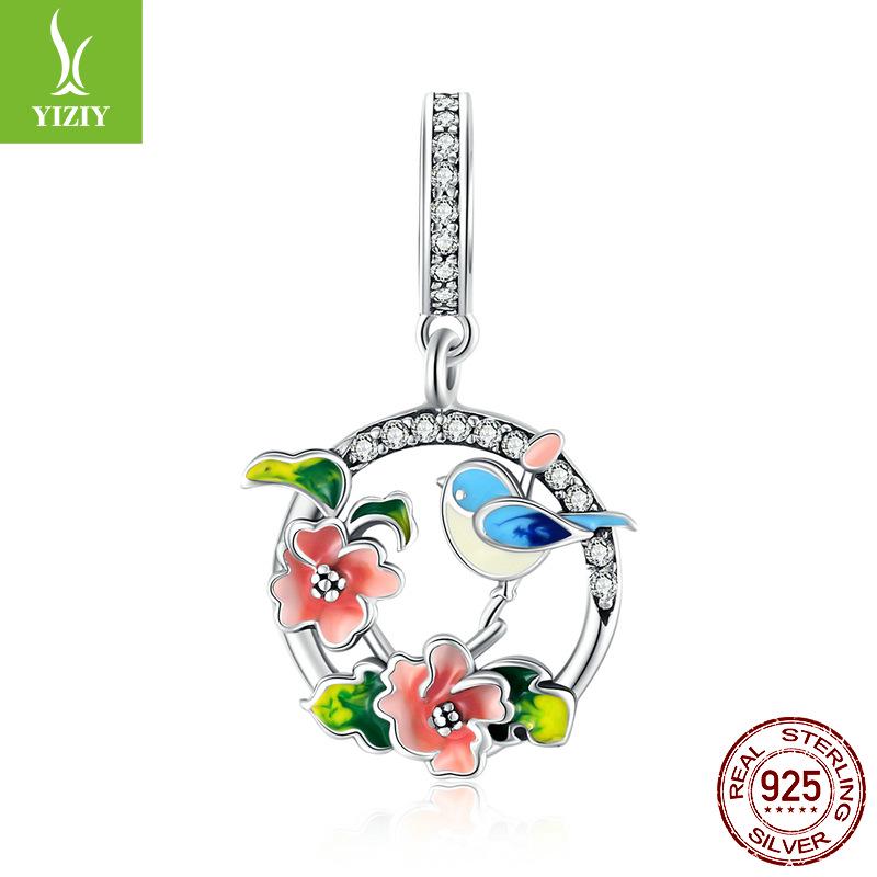 

Шарм в виде птицы из стерлингового серебра 925 пробы для браслета «Сделай сам» с коллекцией красочных бусин с масляной эмалью Sterling Silver S925