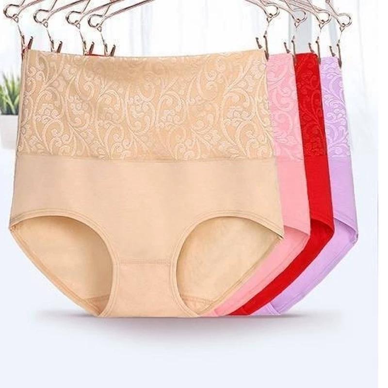 Women's 4-Pack Underwear High Waist Belly Contracting and Waist Slimming Women's Briefs Plus Size Middle-Aged Ladieswear Hip-Lifting Underpants
