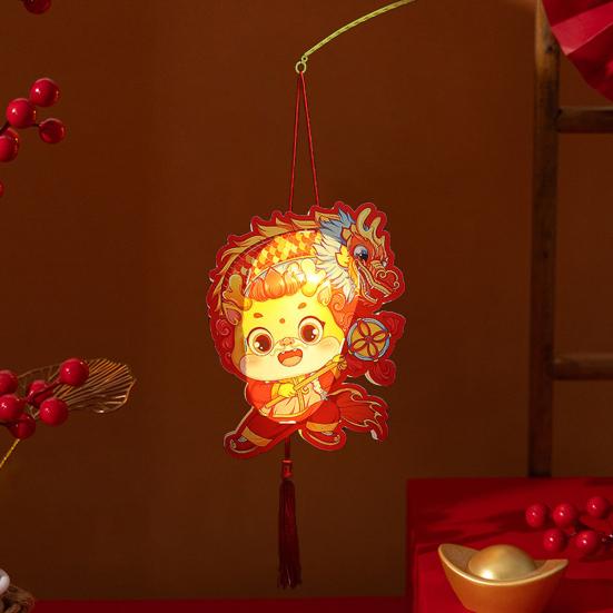 Jahr des Drachen Handlaternen Niedliches Cartoon-Design Klar bedruckte verschlüsselte Quasten Handlaterne