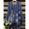 Lady's elegant floral print T-shirt, loose fit, round neck short sleeves, machine washable, casual and comfortable top