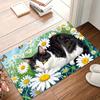 Cute Door Mat Black White Cat Daisy Cat Butterfly Floral Print Carpet Non-slip Washable Rug for Entryway Apartment Minimalist