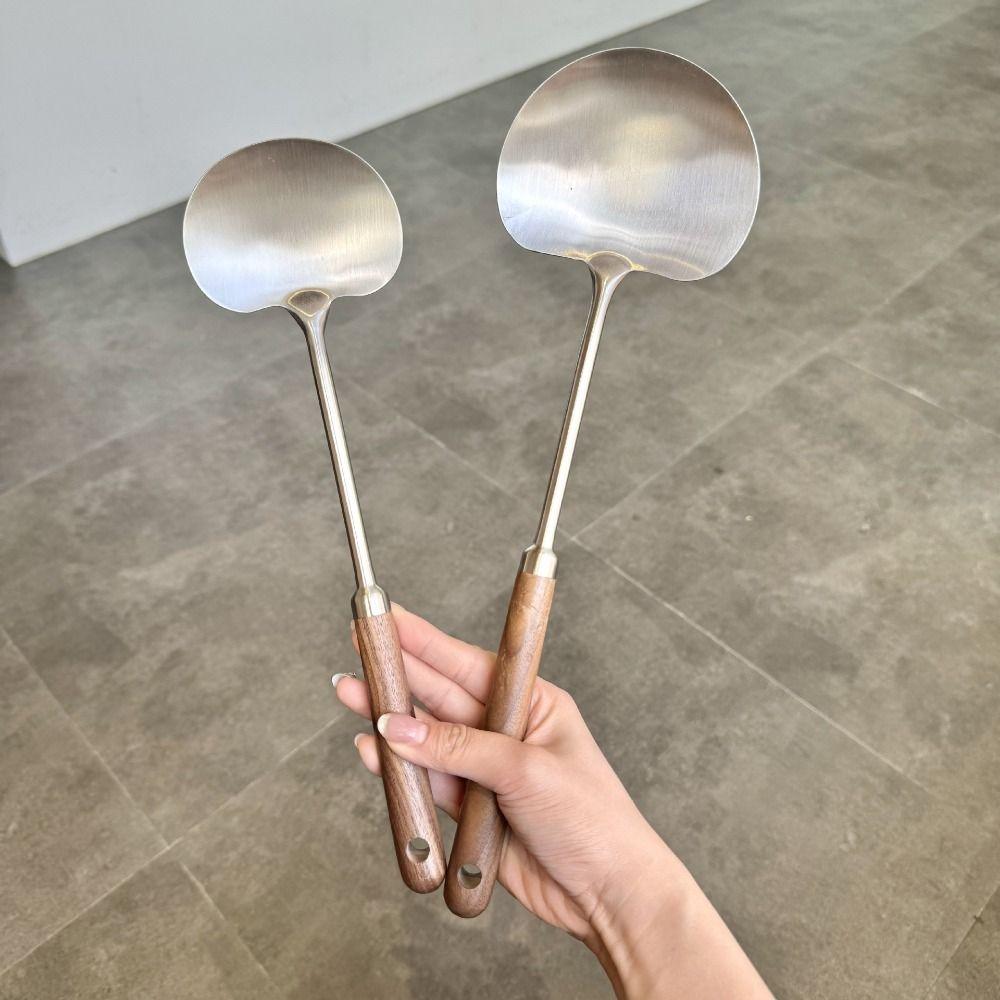 Stainless Steel Wok Spatula Wood Stainless Steel Spatula  Kitchenware Supplies