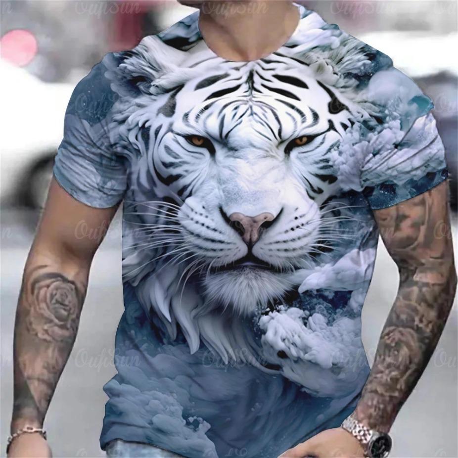 Tiger Print T-Shirt 3D Animal Men's Shirts Summer Short Sleeved Male Pullover Oversized T-shirts Casual Tops Tees Men Clothing Shirt