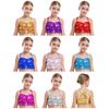 Kids Performance Crop Top - Glitter Pailletten Ruche Metallic Camisole Kruisrug voor Jazzdans
