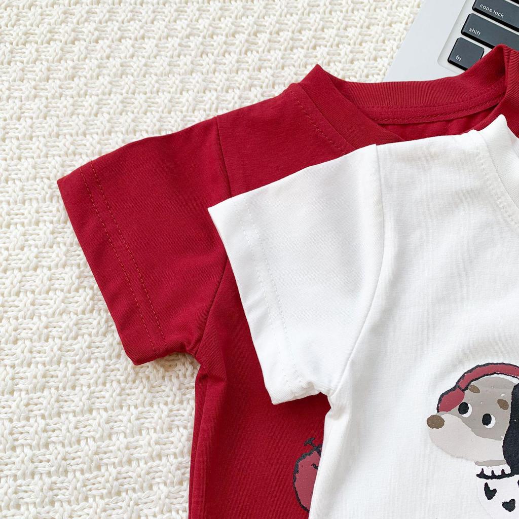 Baby- und Kleinkind Cartoon-Print Kurzarm-Strampler und T-Shirt Set mit Modischen Baby-Shorts - Sommer-Trend