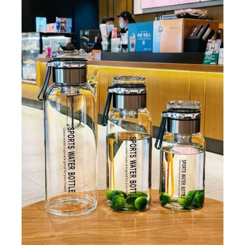 Ladfrol Water Bottle, Glass Bottle, High Boron Silicone Glass, Direct Drinking, Leak-Proof, Portable, Transparent, with Strainer for Coffee and Tea, P