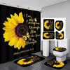 Five Sunflowers Bathroom 4 Piece Set Shower Curtain Bath Mat Curtain Toilet Lid Mat Toilet Pedal