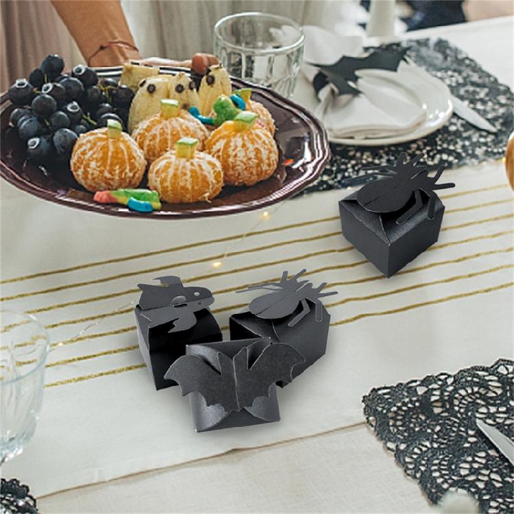 12 Count Tangerine Halloween Candy Boxes User friendly Paper Container With Eerie Pumpkin Designs