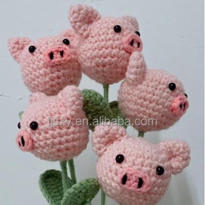 1pcs Finished Handmade Hand-knitted Yarn Crochet Tulip Artificial Flowers Bouquet Birthday Gift Wedding Home Decor