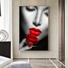 Rote Lippen und Rosen Frauenportrait Wandkunst Ölgemälde Druckgrafik Wohnzimmer