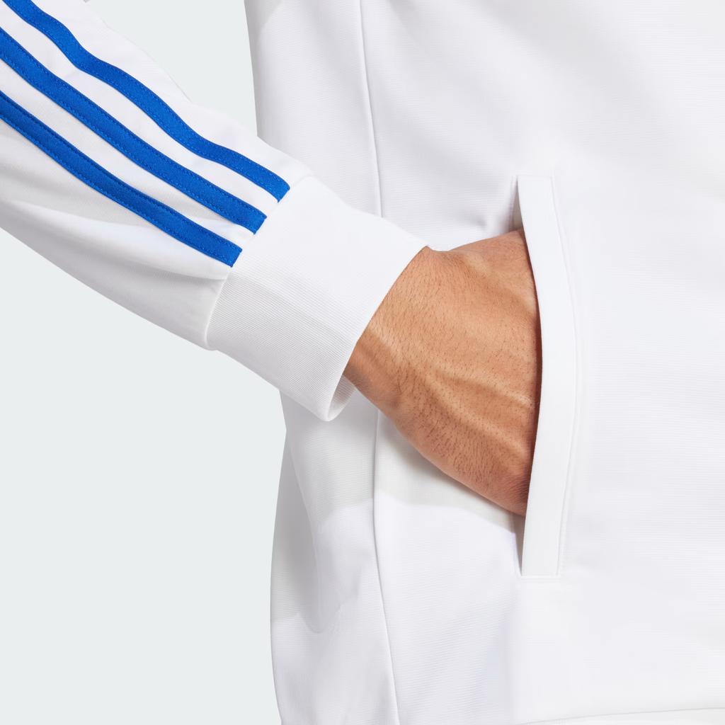Adidas Real Madrid DNA Track Jacket with Striped Brand Logo and Front Zip Men Tops White IT3804