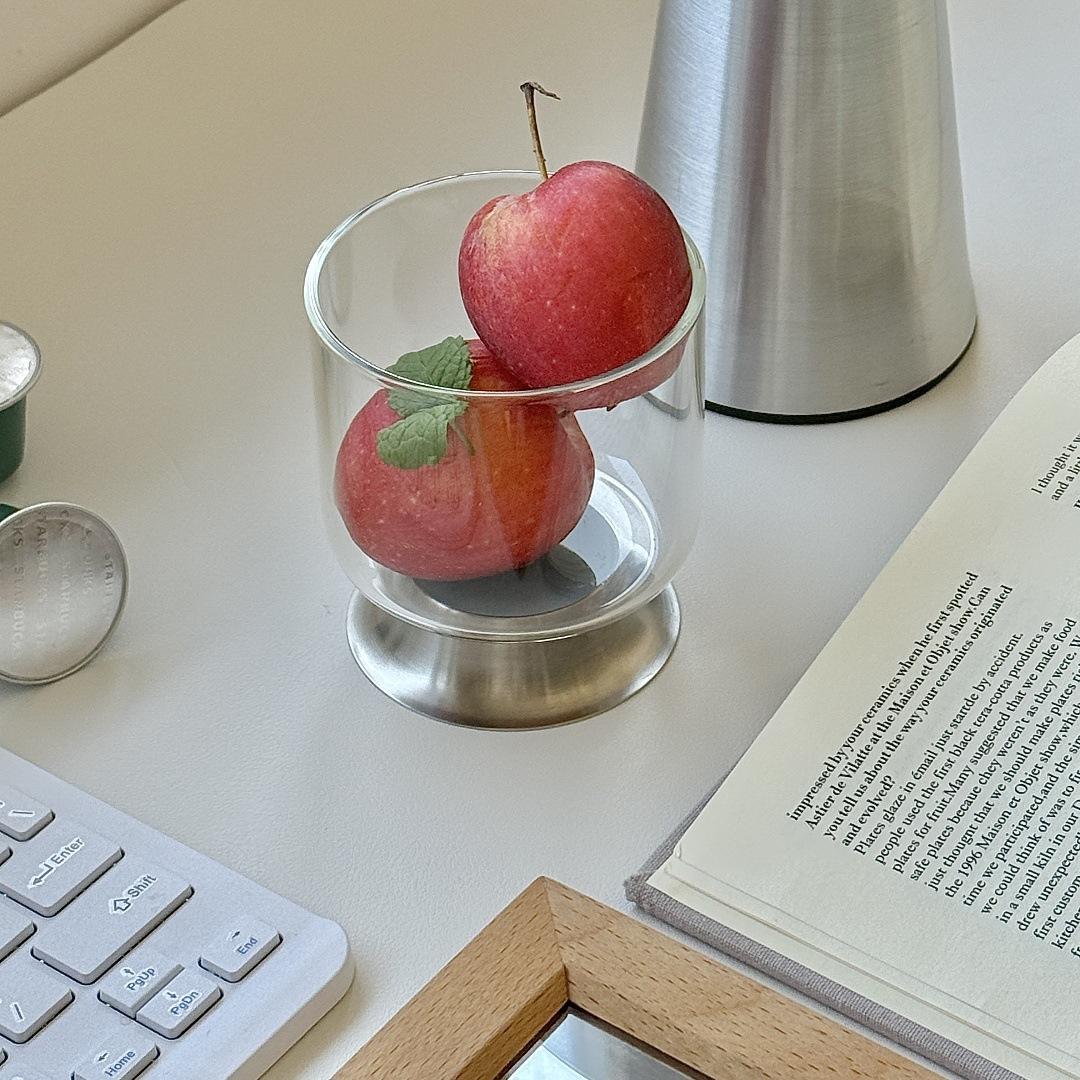 Stainless Steel Base Clear Glass Cups Ins Style Home Iced Coffee Tumbler Drinking Glass for Coffee Juice Fruit Dessert Mug Gifts 220ml-340ml