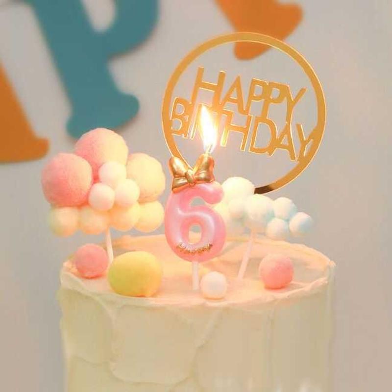 1pc Pink Numbered Birthday Candles Golden Bow Cake Decoration for Children boys Girls Teenage Birthday Baking Decoration Plugins