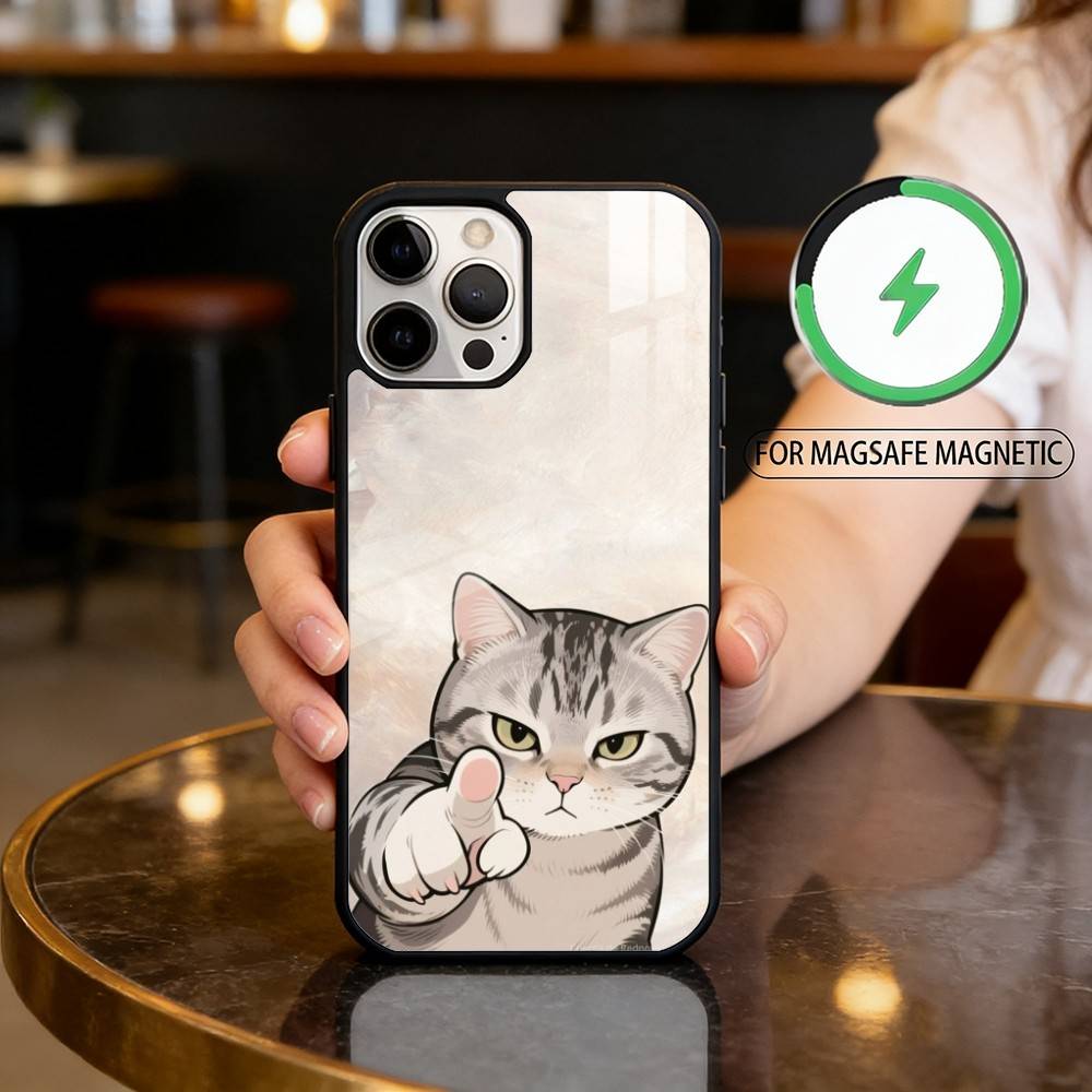 Cartoon C-Cat A-Art Magnetic For Magsafe Wireless Charging Phone Case For iPhone17,16,15,14,13,12,11 Plus,Pro Max
