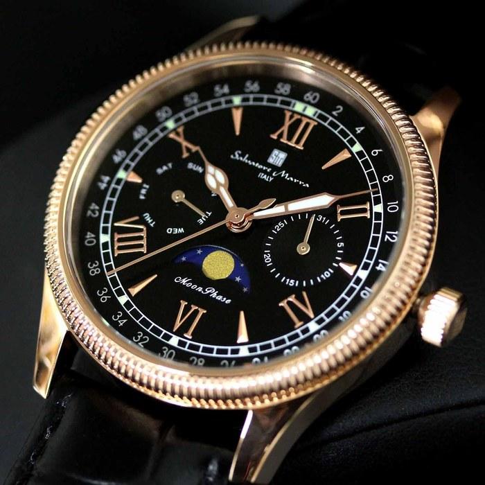 [Salvatore Marra] Watch Moon Phase Multi-Calendar 50m Waterproof Business Formal Men's Leather Strap Limited Edition Pink Gold Black