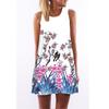 European Station European and American New Retro Digital Printing Round Neck Hot-selling Off-the-shoulder Medium and Long Vest Dress