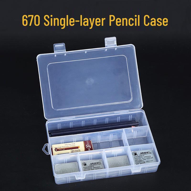 Mali Charcoal Pencil Case: Large Plastic Stationery Box for Art Students and Sketching